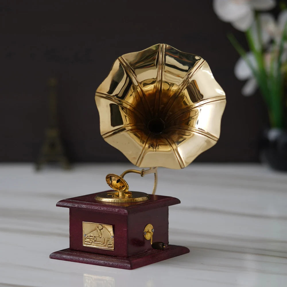 Golden Brass Mini Decorative Gramophone