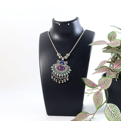 Elegant Traditional Oxidised Temple Motif Long Necklace (1 Pc)
